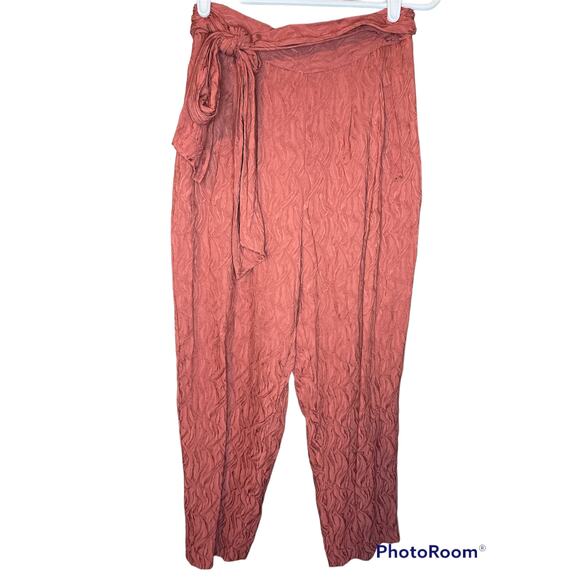 ETT:TWA By Anthropologie Tie Waist Rose Terrcotta Cropped Pull On Pants Size 4 - Picture 1 of 9